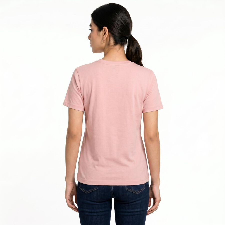 Women's Pink Round Neck Regular T-Shirt, Light Pink, large