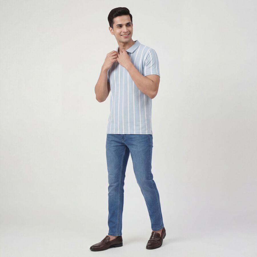 Men's Light Blue Polo Collar Casual T-Shirt, Light Blue, large