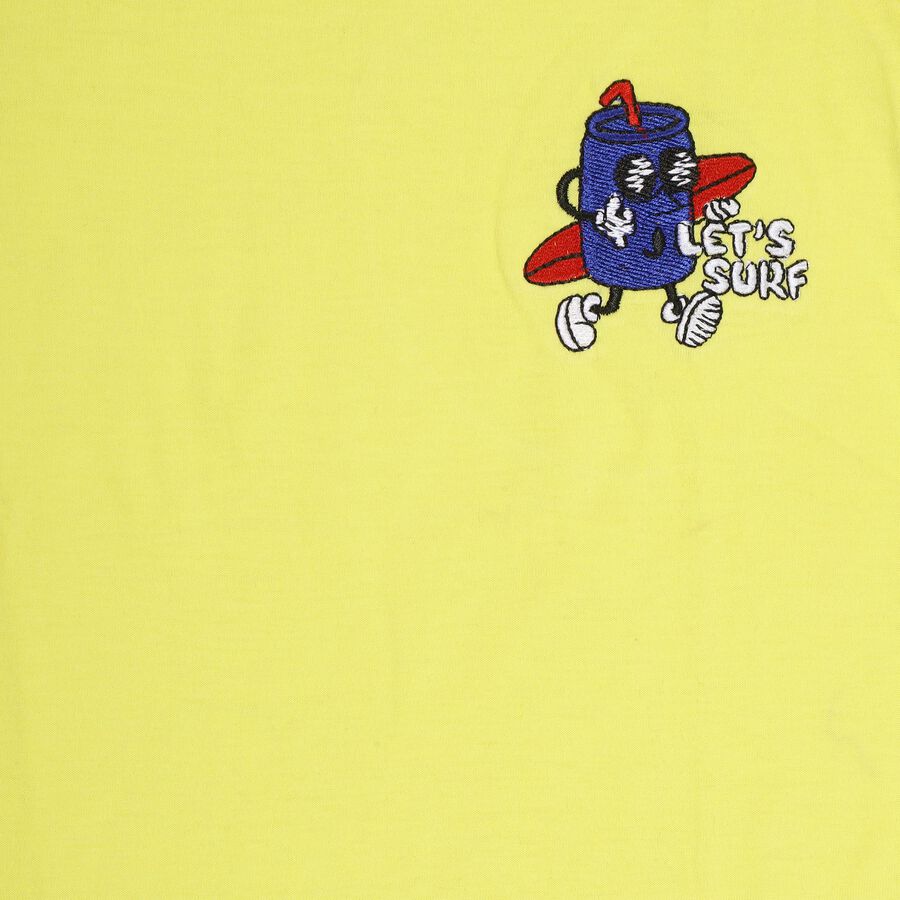 Kids' Bright Yellow Cotton Round Neck Casual T-Shirt, Yellow, large image number null