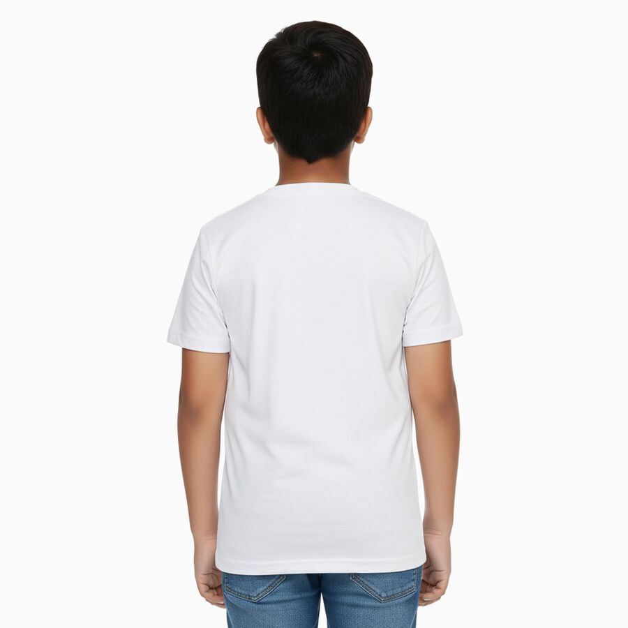 Boys Bright Snow White Crew Neck Casual T-Shirt, White, large