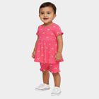 Infant Girl Bright Pink Cotton Round Neck Casual Shorts Set, Pink, small image number null