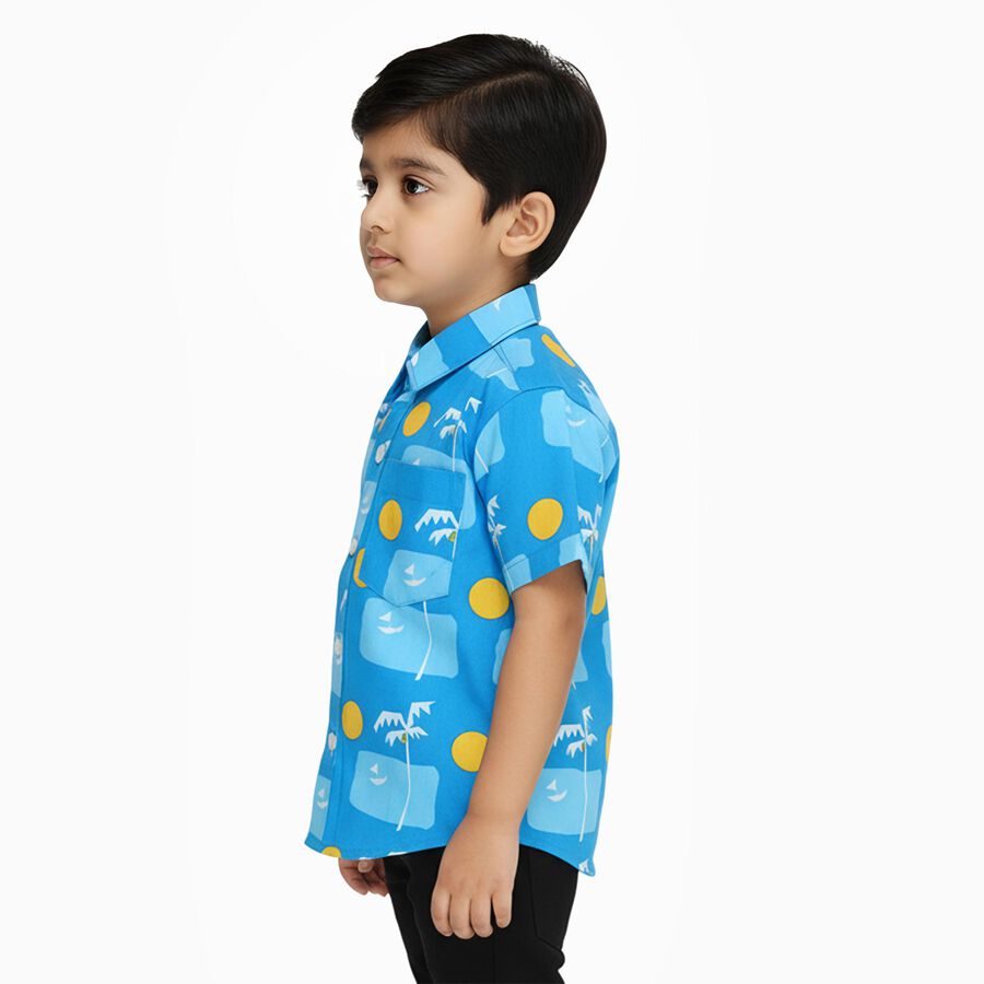 Boys Bright Sky Blue Cotton Half Sleeve Classic Collar Casual Shirt, रॉयल ब्लू, large image number null