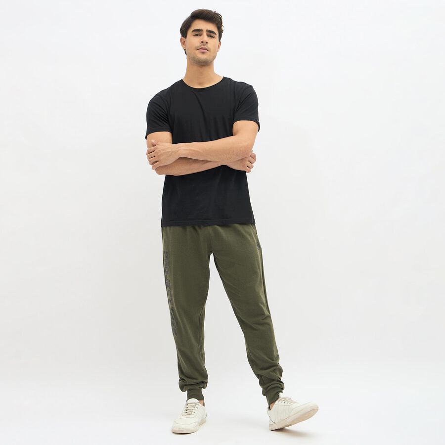 Men's Olive Green Regular Fit Printed Track Pants, Dark Green, large image number null