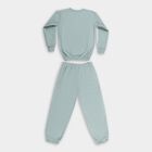 Girls Muted Sage Green Round Neck Casual Hipster Set, Light Green, small image number null