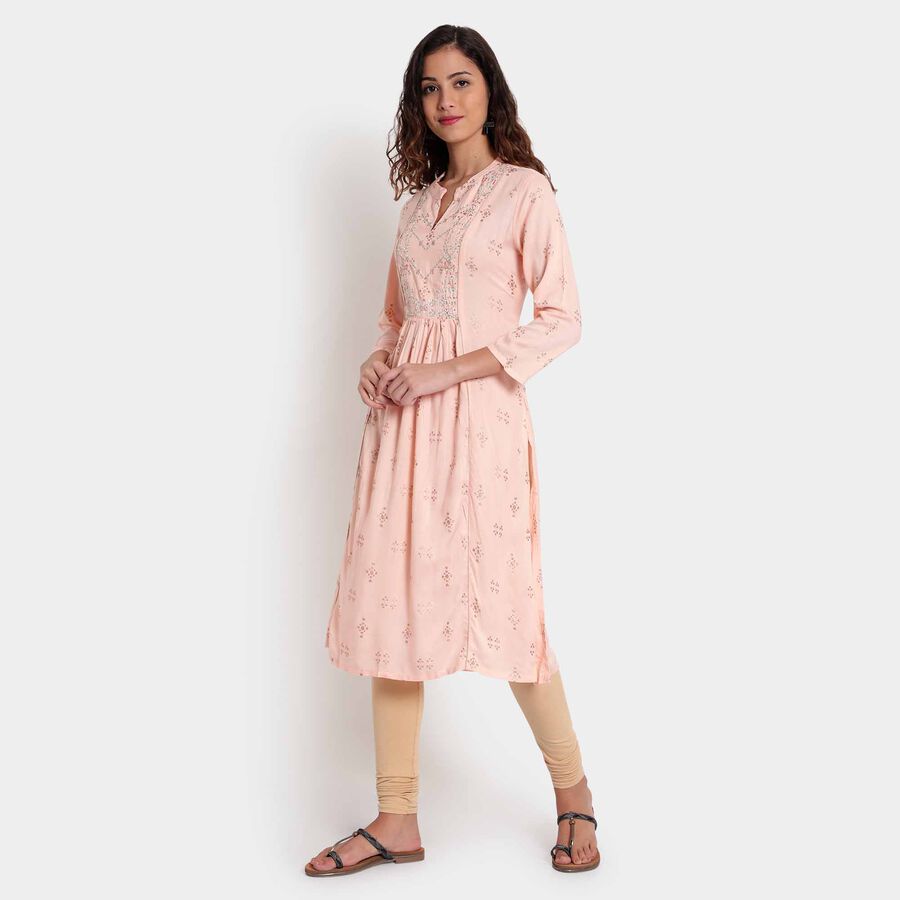 3/4Th Sleeves Flared Kurta, Peach, large image number null