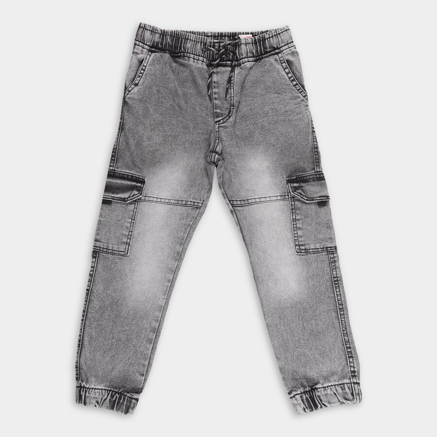 Boys' Faded Grey Cargo Fit Jeans, हल्का ग्रे, large image number null