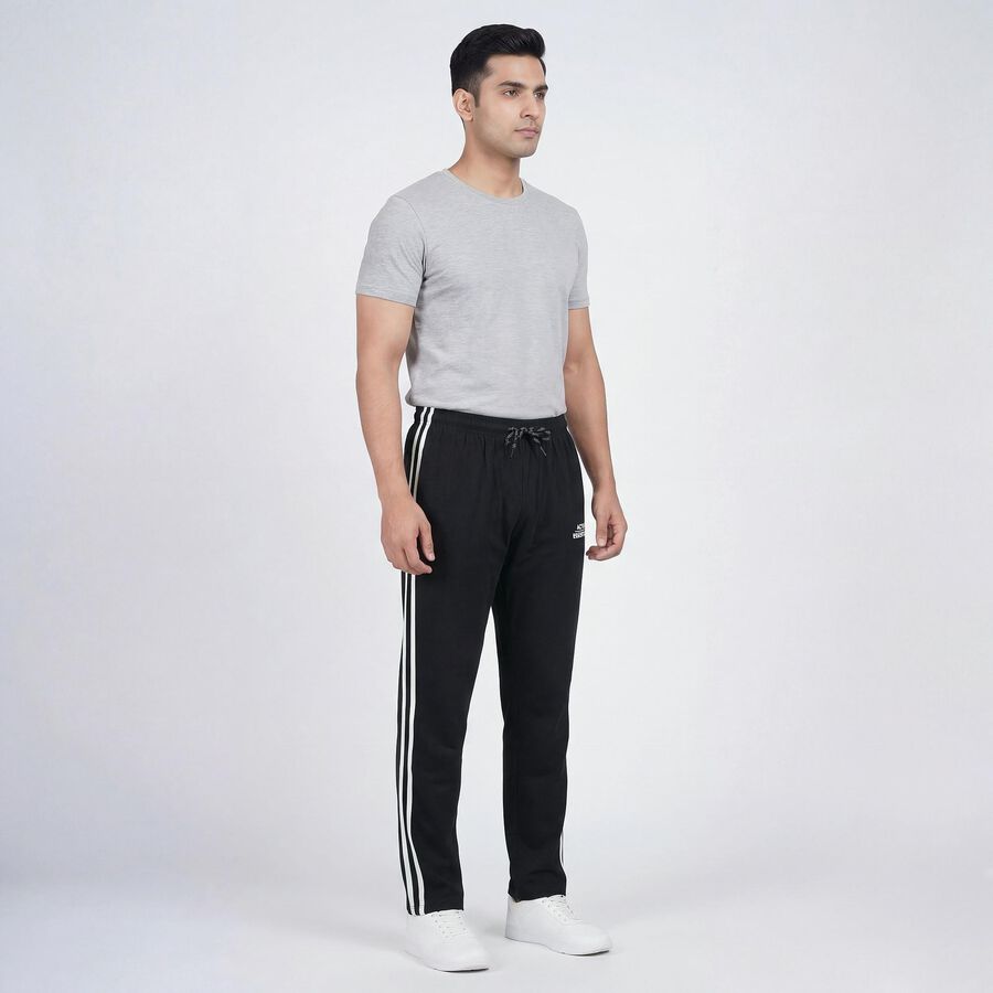 Men's Black Slim Fit Zipper Pocket Cuffed Track Pants, Black, large