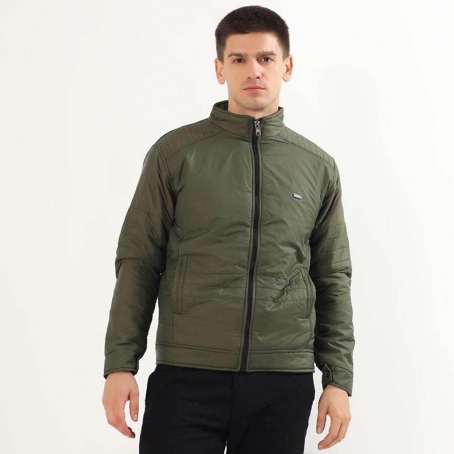Men's Muted Olive High Neck Casual Jacket, Olive, large image number null