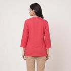 Women's Coral Cotton Notch Neck Embroidered Kurti, मूँगा (कोरल), small