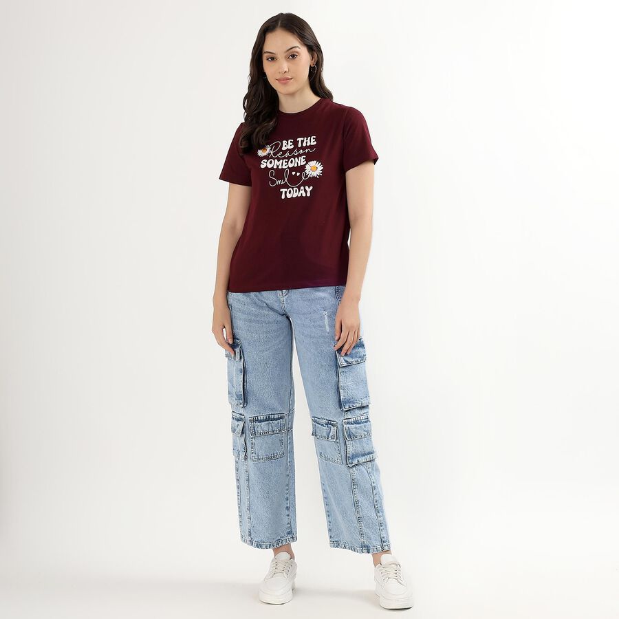 Ladies' Round Neck T-Shirt, Wine, large image number null