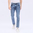 Men's Stonewashed Blue Skinny Fit Five Pocket Jeans, मध्यम नीला, small image number null
