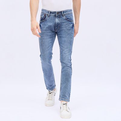 Men's Stonewashed Blue Skinny Fit Five Pocket Jeans
