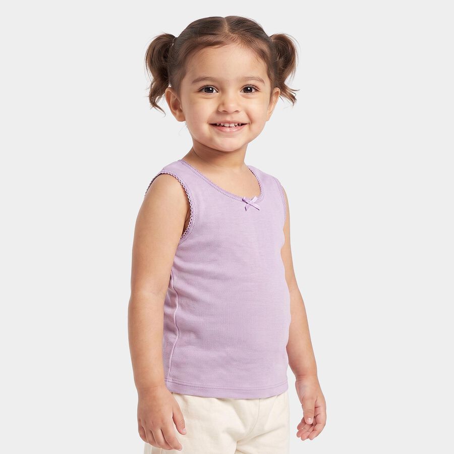 Girls Lilac Cotton Round Neck Sleeveless Vest, लाइलेक, large