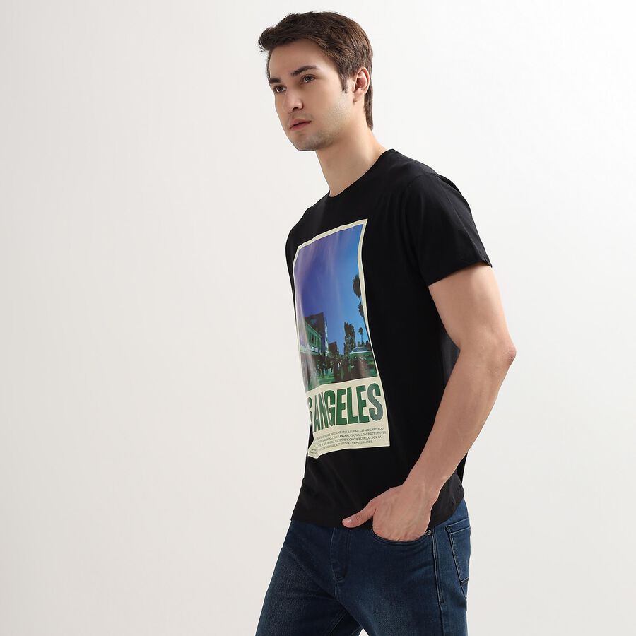 Men's 100% Cotton Round Neck Half Sleeves T-Shirt, Black, large