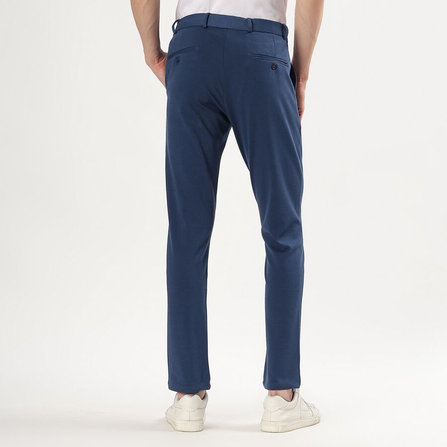 Men's Deep Steel Blue Slim Fit Cross Pocket Casual Trousers, गहरा नीला, large image number null