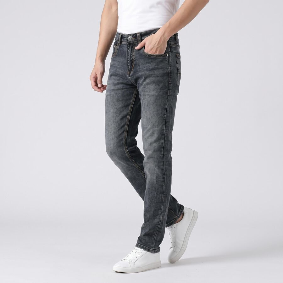 Men's Dark Blue Slim Fit Faded Jeans, Dark Blue, large