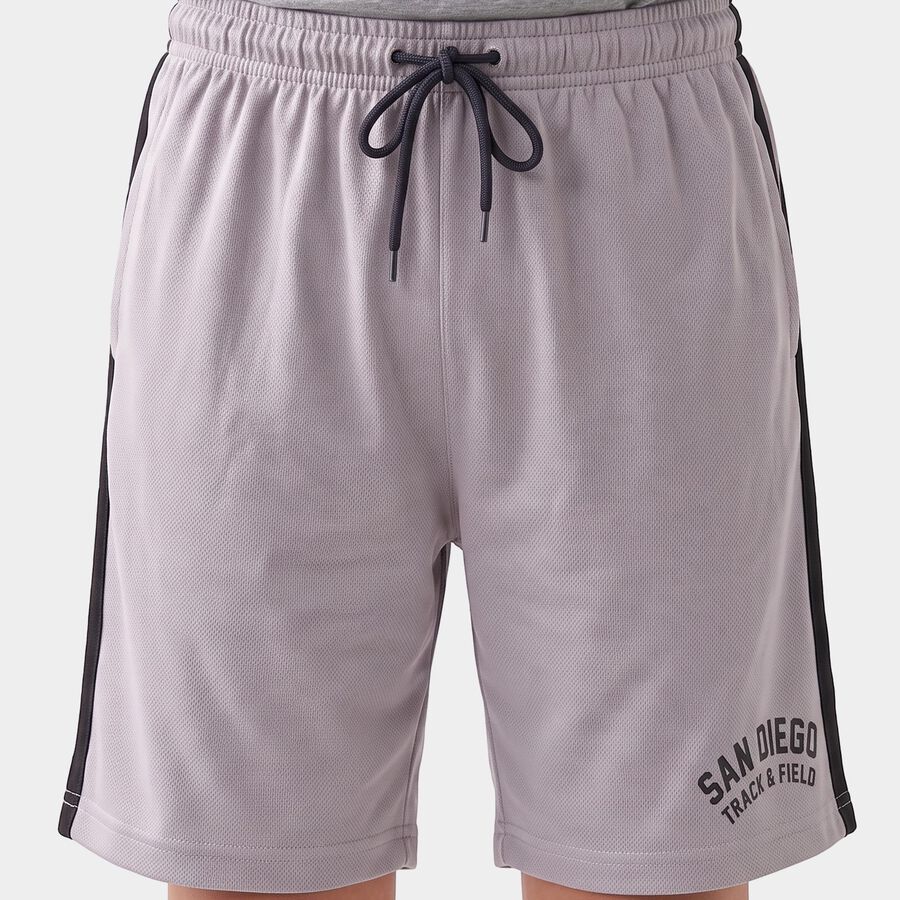 Boys Grey Regular Fit Athletic Bermuda Shorts, हल्का ग्रे, large
