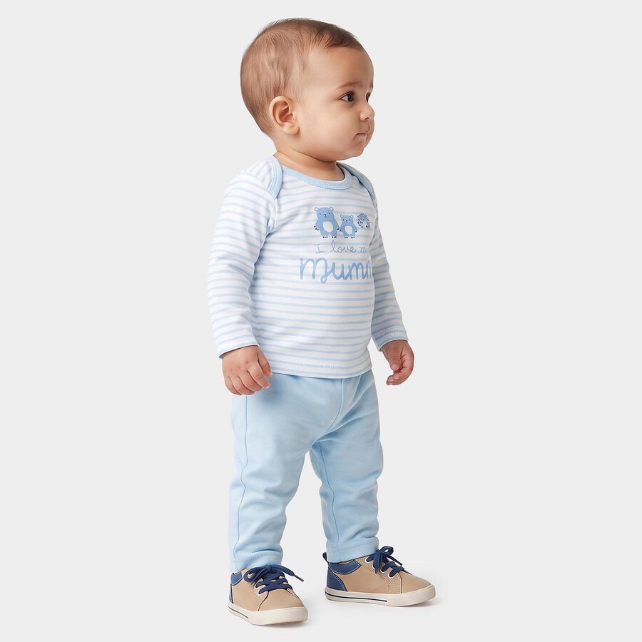 Infants' Light Blue 100% Cotton Round Neck Baba Suit, Light Blue, large