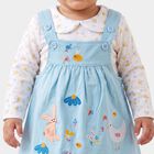 Infants' Light Blue Fit and Flare Embroidered Pinafore Frock, हल्का नीला, small