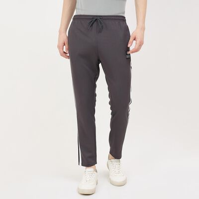 Men's Grey Slim Fit Side-Striped Track Pants