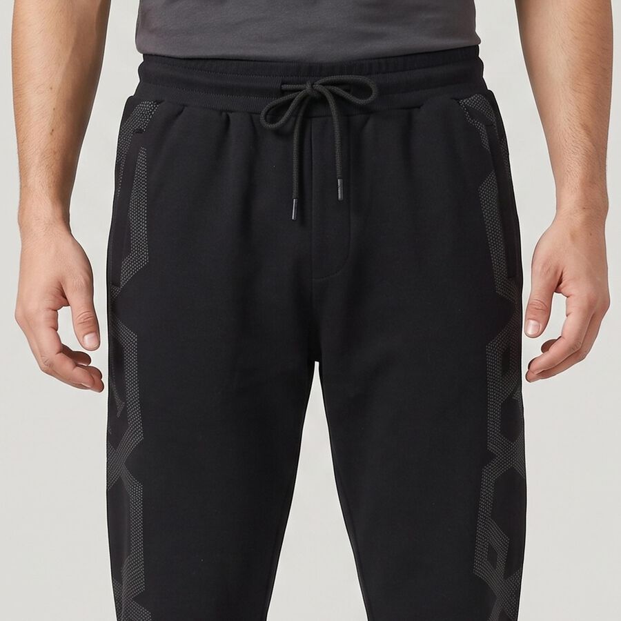 Men's Black Jogger Fit Graphic Printed Cotton Blend Pyjama, Black, large