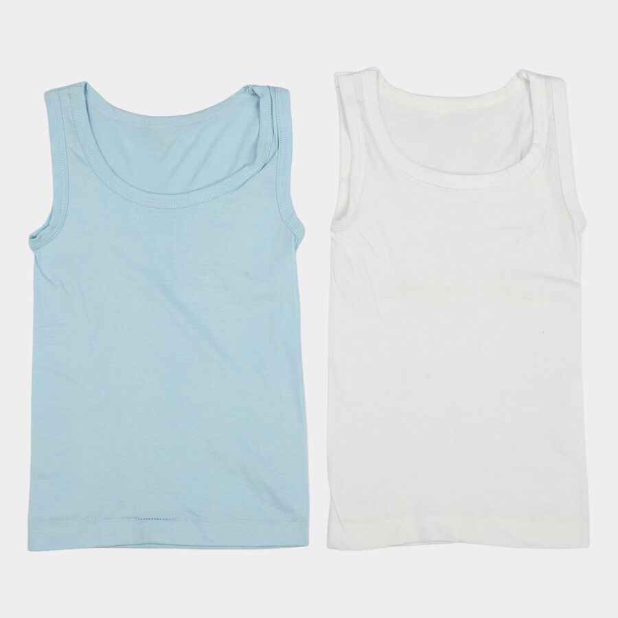 Boys Light Blue Cotton Round Neck Sleeveless Vest, हल्का नीला, large