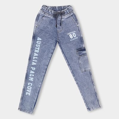 Boys' Stonewashed Blue Regular Fit Printed Jeans