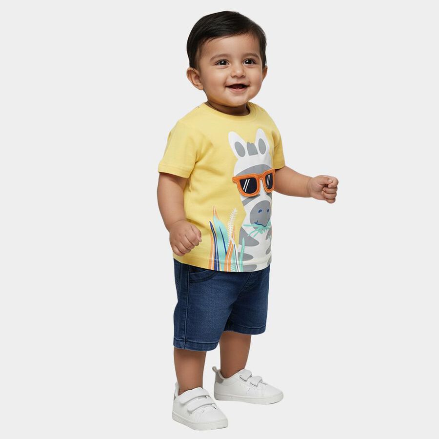 Infants' Yellow Cotton Round Neck Graphic Baba Suit, Yellow, large