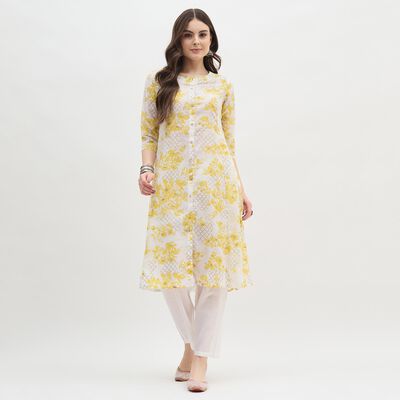 Women's Yellow Floral Printed Ethnic Set