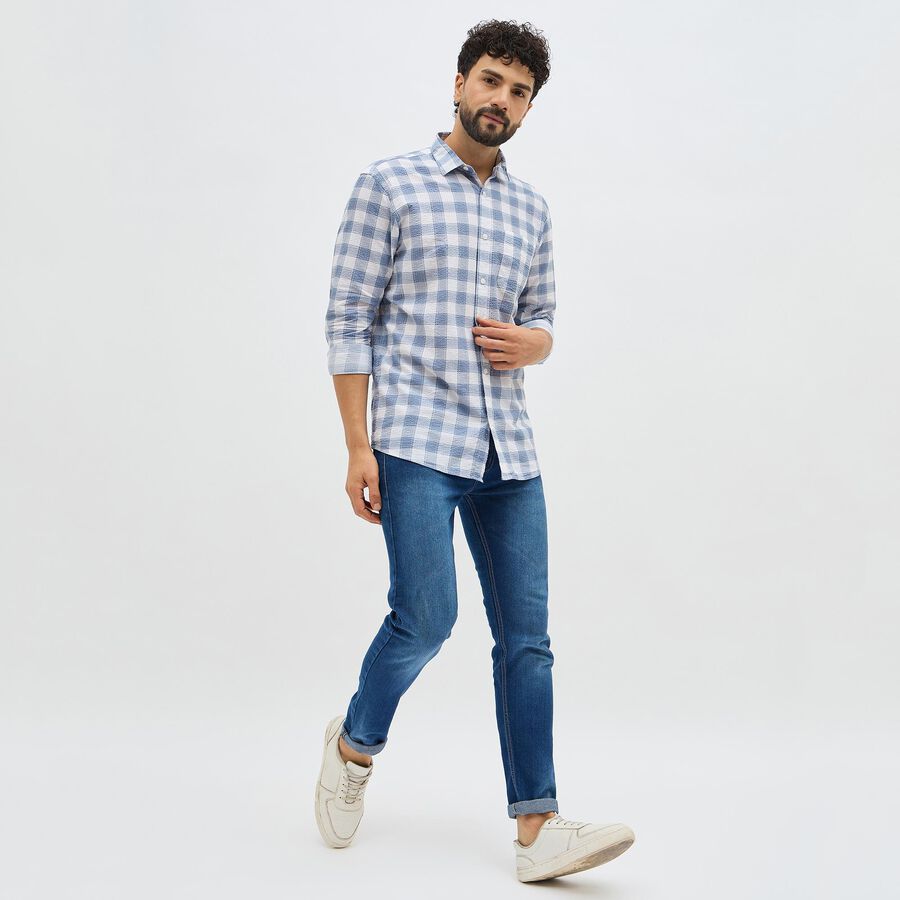 Men's 100% Cotton Casual Shirt, Mid Blue, large image number null