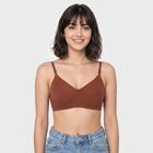Women's Brown Cotton Blend Regular T-Shirt Bra, Brown, small
