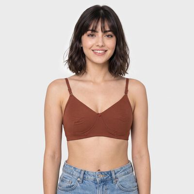 Women's Brown Cotton Blend Regular T-Shirt Bra