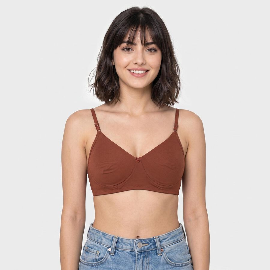 Women's Brown Cotton Blend Regular T-Shirt Bra, Brown, large