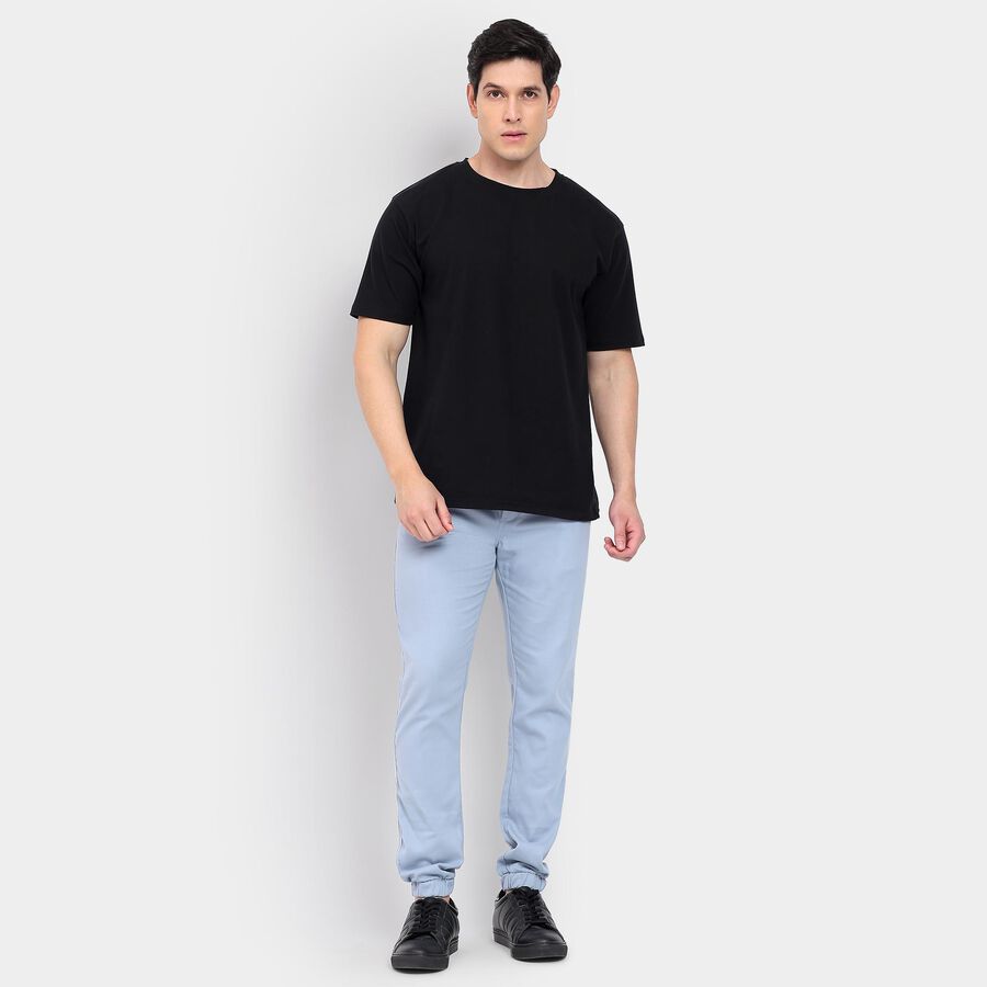 Men's 100% Cotton Slim Fit Casual Trousers, हल्का नीला, large image number null