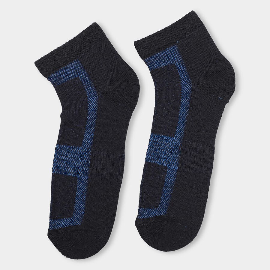 Men's Dark Navy Blue and Charcoal Black Cotton Blend Geometric Pattern Socks, Navy Blue, large image number null