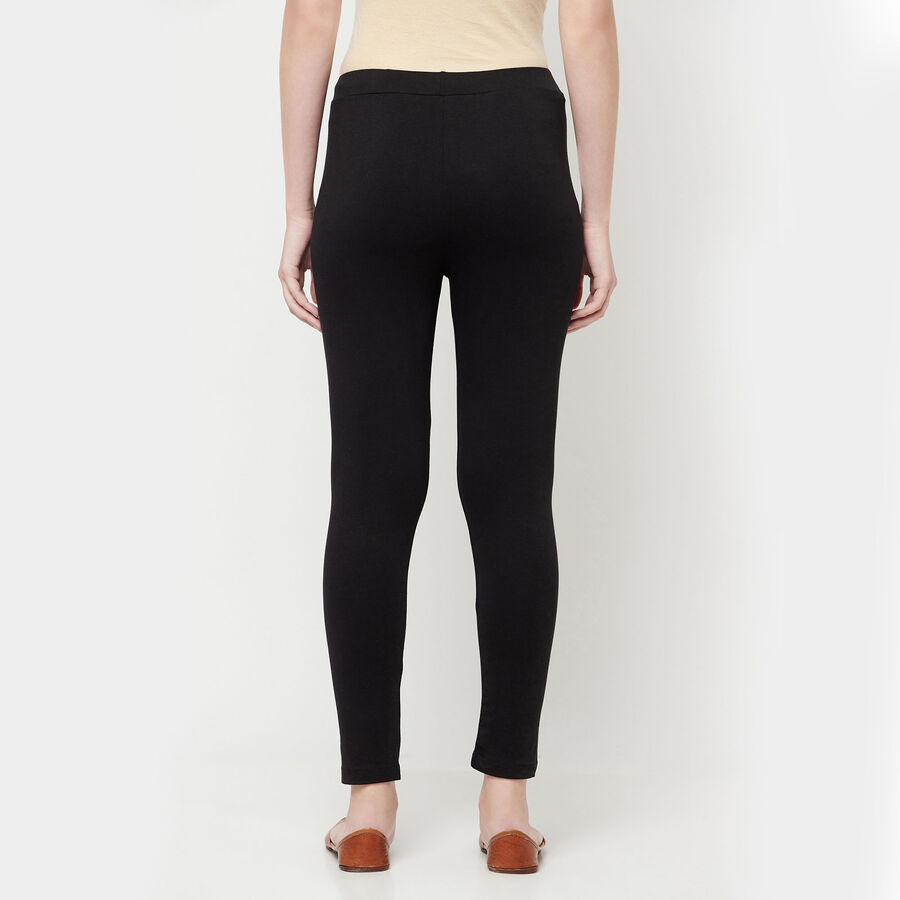 Solid Ankle Length Churidar, Black, large image number null