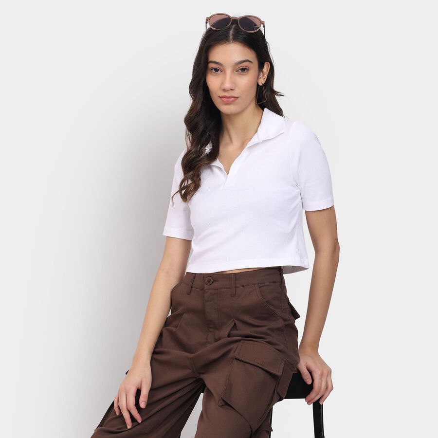 Ladies'  Crop  Top, सफ़ेद, large image number null