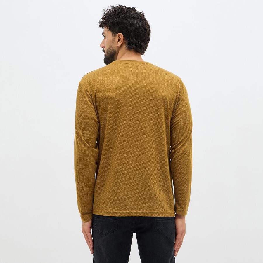 Men's Mustard Yellow Round Neck Casual T-Shirt, Yellow, large image number null