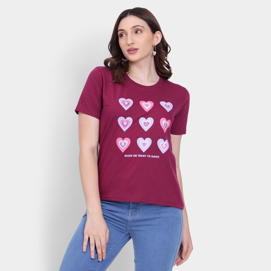 Ladies' Round Neck T-Shirt , वाइन, large image number null