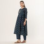 Women's Blue Floral Printed Ethnic Set, टील ब्लू, small