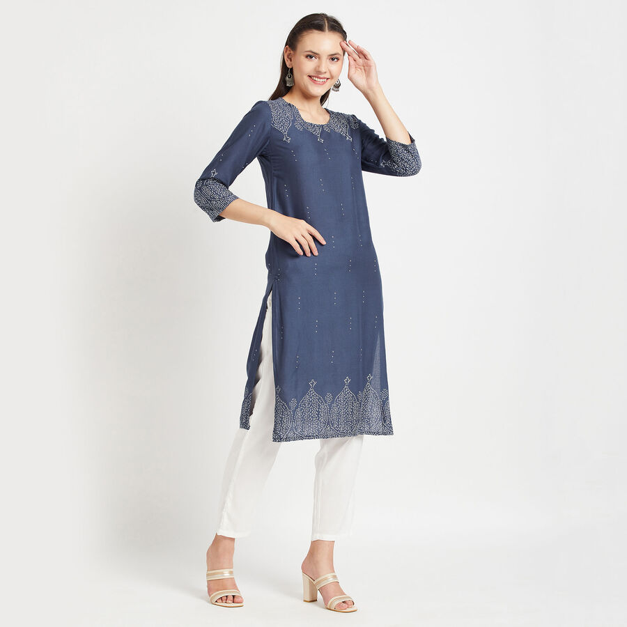 3/4Th Sleeves Straight Kurta, Navy Blue, large image number null