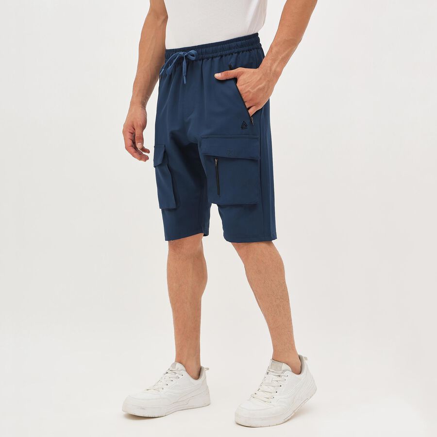 Men's Navy Blue Cargo Style Elastic Waist Jamaican Shorts, Mid Blue, large image number null