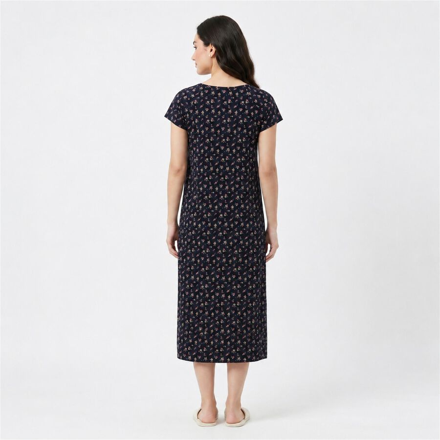 Women Navy Blue Square Neck A-Line Nighty, Navy Blue, large