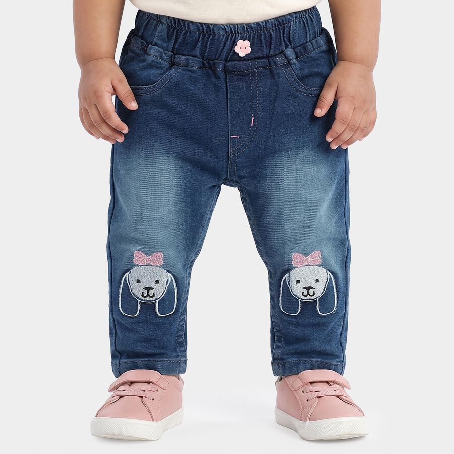 Infants Blue Straight Fit Embroidered Jeans, मध्यम नीला, large