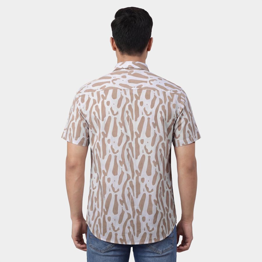 Men's Beige Cotton Classic Collar Casual Shirt, गहरा पीला, large