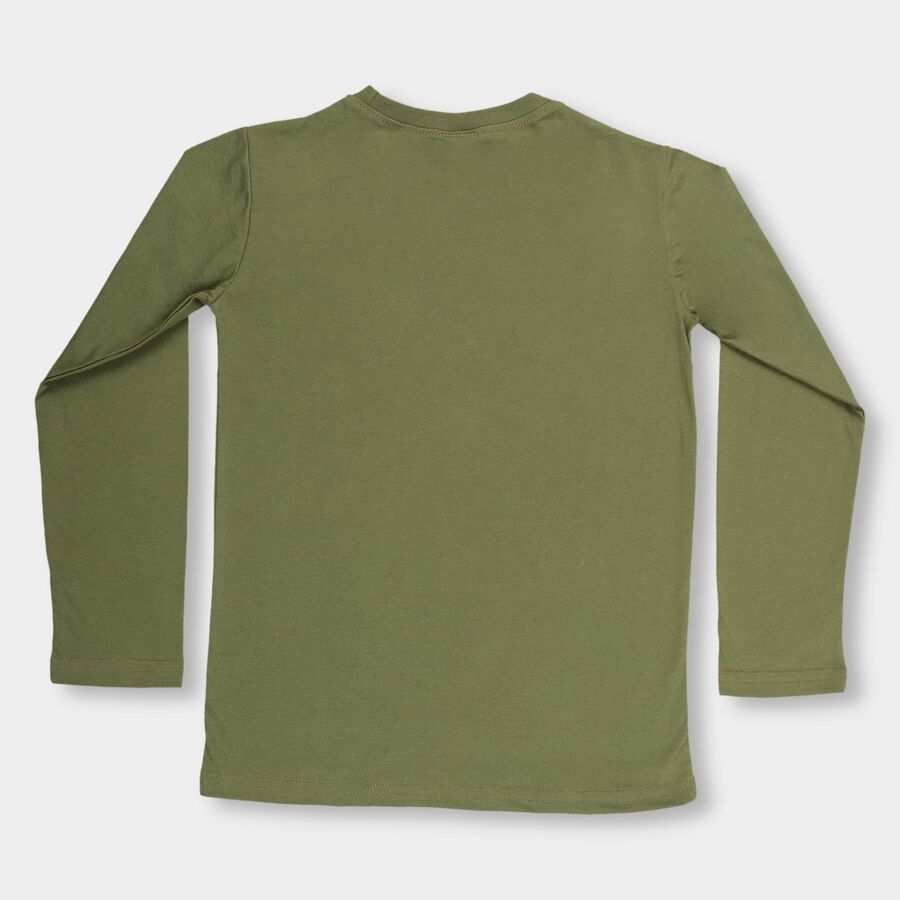 Boys' Muted Olive Green Round Neck Casual T-Shirt, ओलिव, large image number null