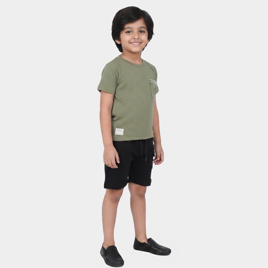 Boys Olive Green Round Neck Textured Baba Suit, ओलिव, large