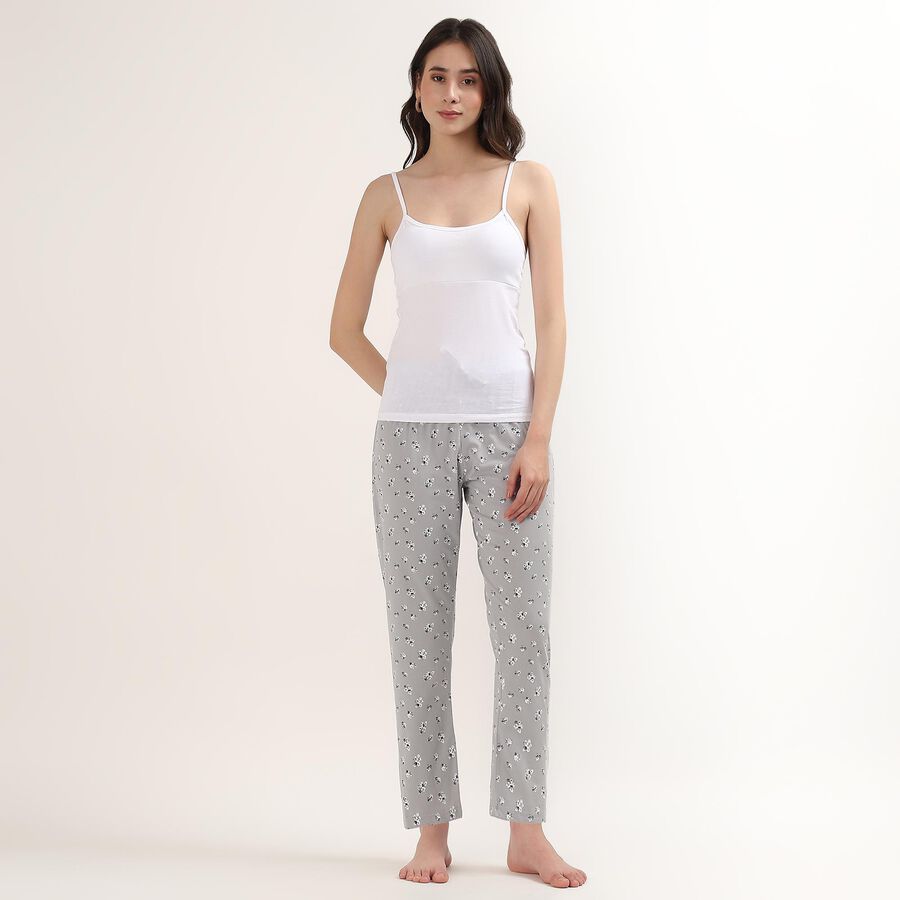 Women's Light Grey Regular Fit Floral Printed Cotton Blend Pyjama, हल्का ग्रे, large