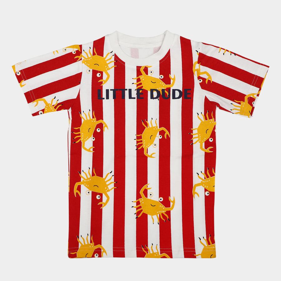 Boys Red Cotton Crew Neck Regular Boys T-Shirt, लाल, large