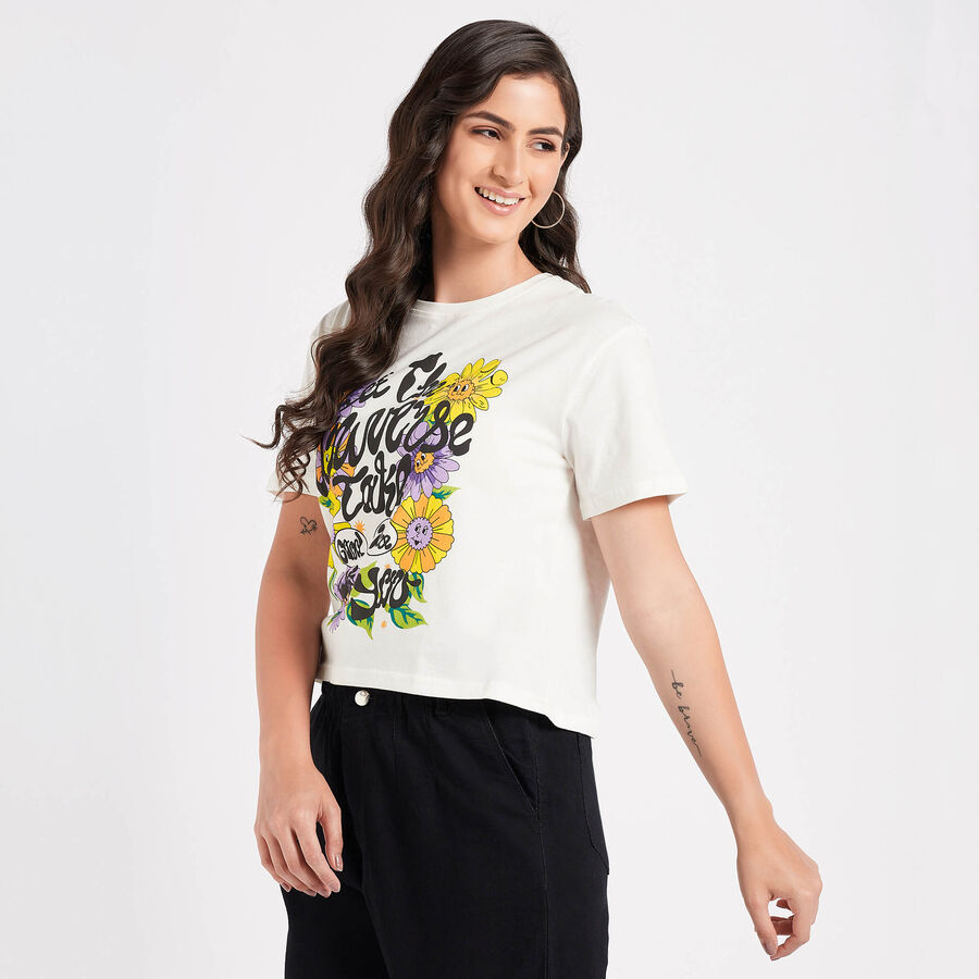 Cotton Round Neck T-Shirt, Off White, large image number null